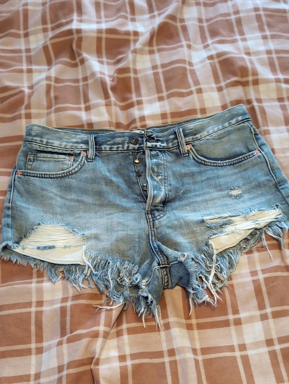 We The Free Light Blue Distressed High-Rise Denim Shorts